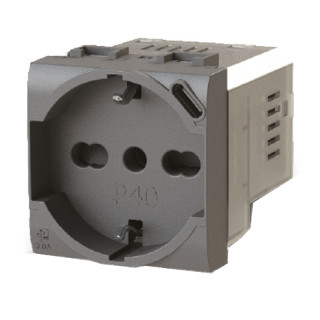 Presa Bipasso e Schuko 4Box P40 con USB 3.0A Vimar Arke Grigio 4B.V19.P40.USB