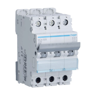 Interruttore Magnetotermico Hager 3P 25A 6K A C 3 moduli MCA325