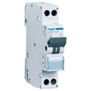 Interruttore magnetotermico Hager 1P+N 10A 4,5KA C 1 modulo MJN510A