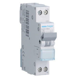 Hager Circuit breaker 1P+N 16A 4.5 KA C 1 module MJN516A