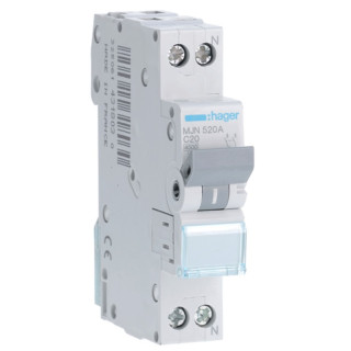 Interruptor de circuito de Hager 1P+N 20A 4.5 KA C 1 formulario de MJN520A