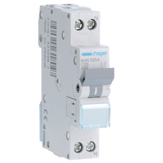 Interruptor de circuito de Hager 1P+N 25A 4.5 KA C 1 formulario de MJN525A