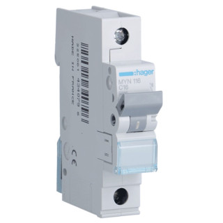 Interruptor de circuito de Hager 1P 16A 4.5 KA C 1 formulario de MYN116
