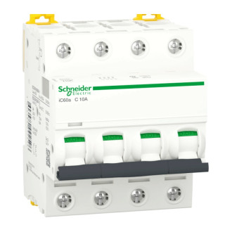 Interruptor de circuito-Schneider 4P 10A 4.5 KA C 4 módulos A9F64410
