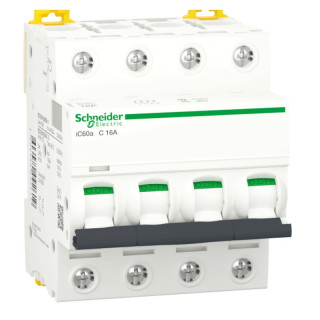 Interruptor de circuito-Schneider 4P 16A 4.5 KA C 4 módulos A9F64416