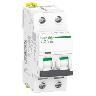 Interruttore Magnetotermico Schneider 2P 20A 6KA C 2 moduli A9F74220