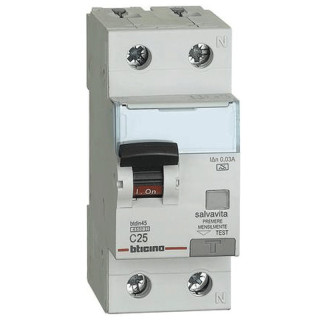 Bticino 1P+N 25A 30mA Fehlerstrom und Leitungsschutzschalter 4,5kA 2M