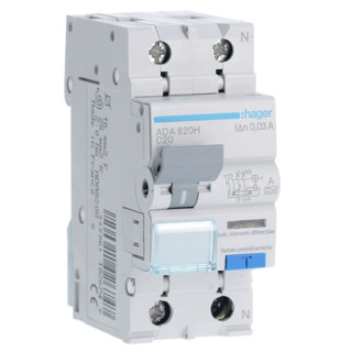 Magnétothermique Différentiel Hager 1P+N 20A 4,5kA 30mA C A