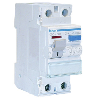 Hager 2P 25A 30MA AC interruptor diferencial 2 módulos CDC724H