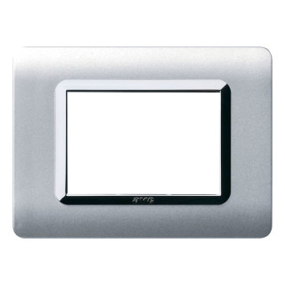 Plaque Ave Technopolymère Système 44 Aluminium naturel cadre chromé 3 modules 44PY03ALS