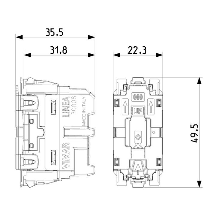 Mécanisme d'interrupteur Vimar Linea 1P 10A Illuminable 30000
