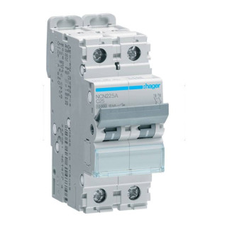 Hager Circuit Breaker 2P 25A 10KA 2 Modules Curve C NCN225A