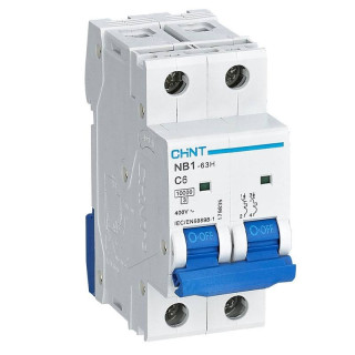 Interruttore Magnetotermico Chint NB1-63H 2P 6A 10kA C 2 Moduli 179835