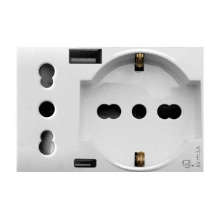 Ave two-pin schuko socket and USB outlet Domus S44 10/16A white 44109015USB