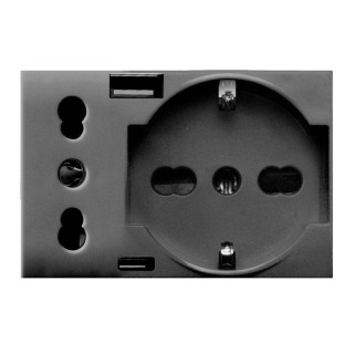 Ave two-pin schuko socket and USB outlet Tekla S44 10/16A gray 44509015USB