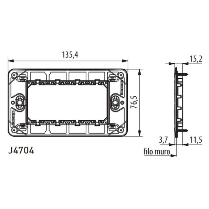Support Bticino MatixGO 4 modules fixation vis 4704