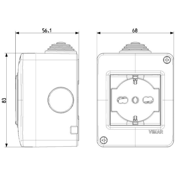 Vimar Plana Hydrobox IP40 mit Steckdose 2P+E 16A 14802.U