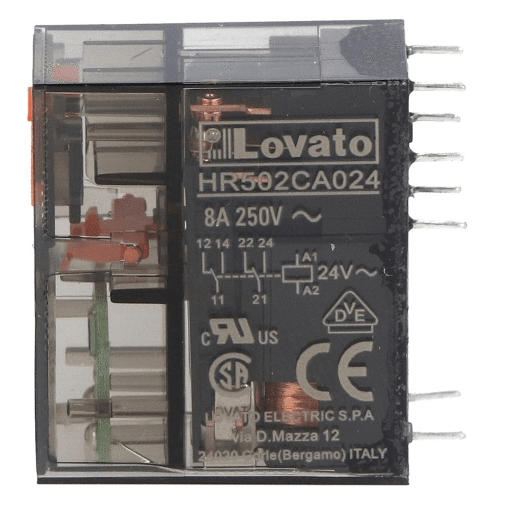 Lovato Mini Relay 8A 2 Switches 24VAC + LED HR502CA02424