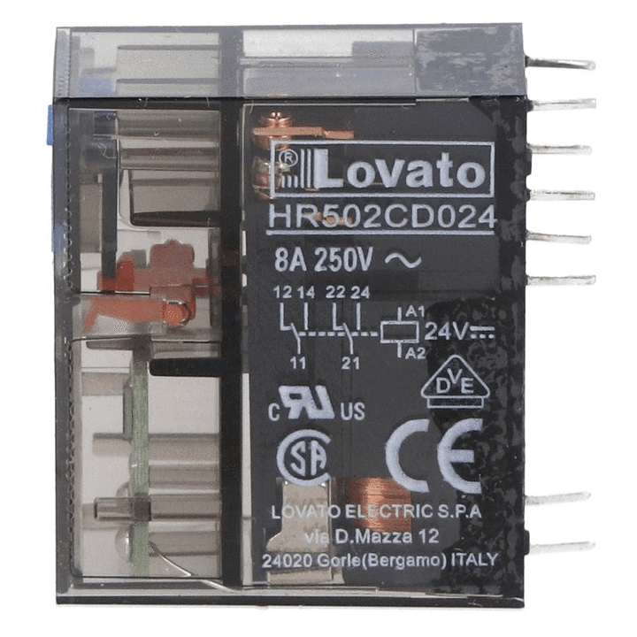 Mini Relé Lovato 8A 2 interruptores 24VDC + LED HR502CD024