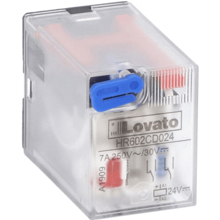 Relé industrial Lovato 7A 2 interruptores 24VDC + LED HR602CD024