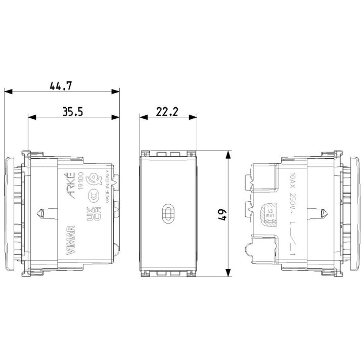 Vimar Arke 1P 10AX axial switch white 19100.B