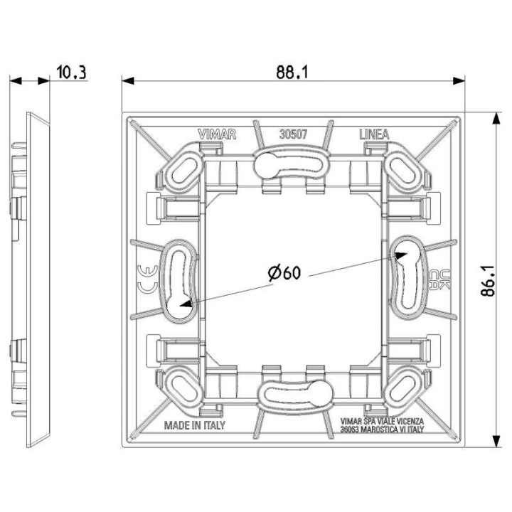 Support 2 modules Vimar Linea pour commande radio Noir 30507.G