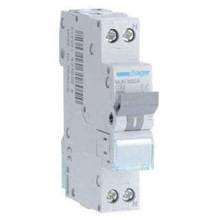 Interruptor Magnetotérmico Hager 32A 1P+N 4,5KA C 1 Módulo MJN532A