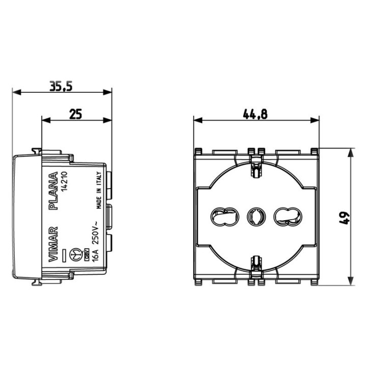 Vimar Plana Socket 2P+E 16A 2M Standard Italian P40 White