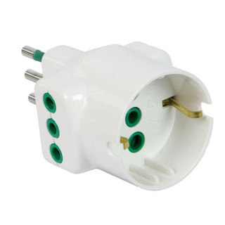 Fanton triple adapter 2P+E 10A plug 2 10A schuko outlets