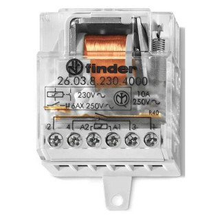 Relé paso a paso Finder 10A 230VAC 1NO+1NC 260382304000